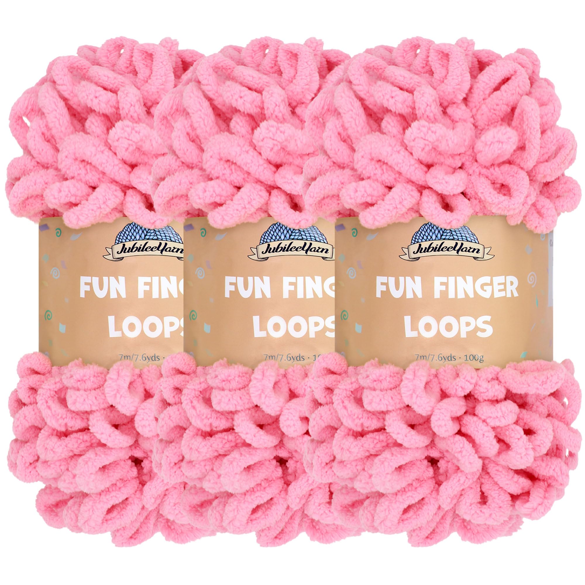 JubileeYarn Fun Finger Loops Yarn - Polyester Jumbo Weight Loop Yarn - 100g/Skein - Tickled Pink - 3 Skeins