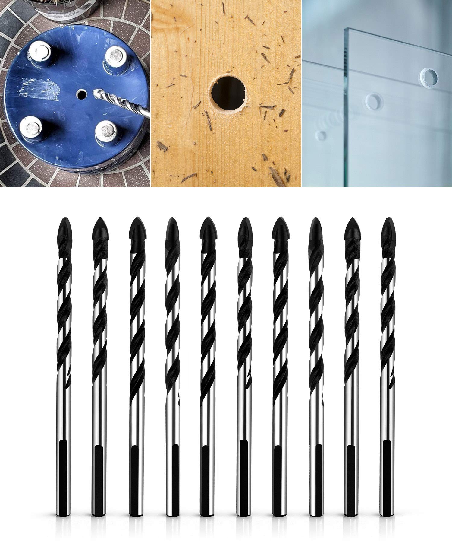 QWORK® Carbide Tip Drill Bits Set Masonry Drill Bits Set for Tile, Concrete, Brick, Glass, Plastic and Wood,10 Pcs, 8mm / 5/16" — image 1