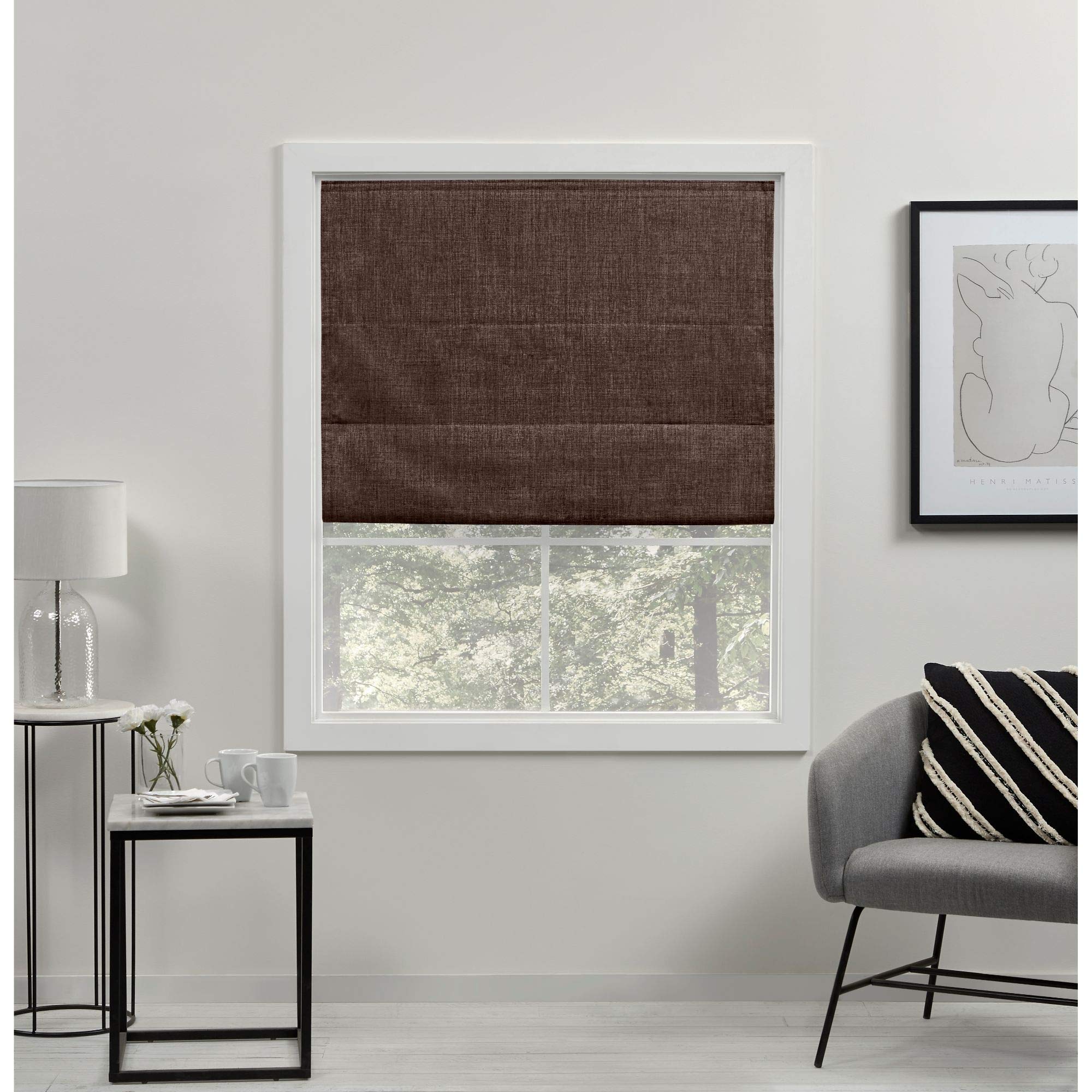 Exclusive Home Curtains Total Blackout Roman Shade, Polyester, Chocolate, 27" W X 64" H