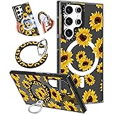 Toycamp for Samsung Galaxy S25 Ultra Case Compatible with Magsafe - Cute Design 360°Magnetic Ring Holder Stand Kickstand Funny Sunflower Girly Pretty Fashion TPU Phone Covers for Women Tenn Girls