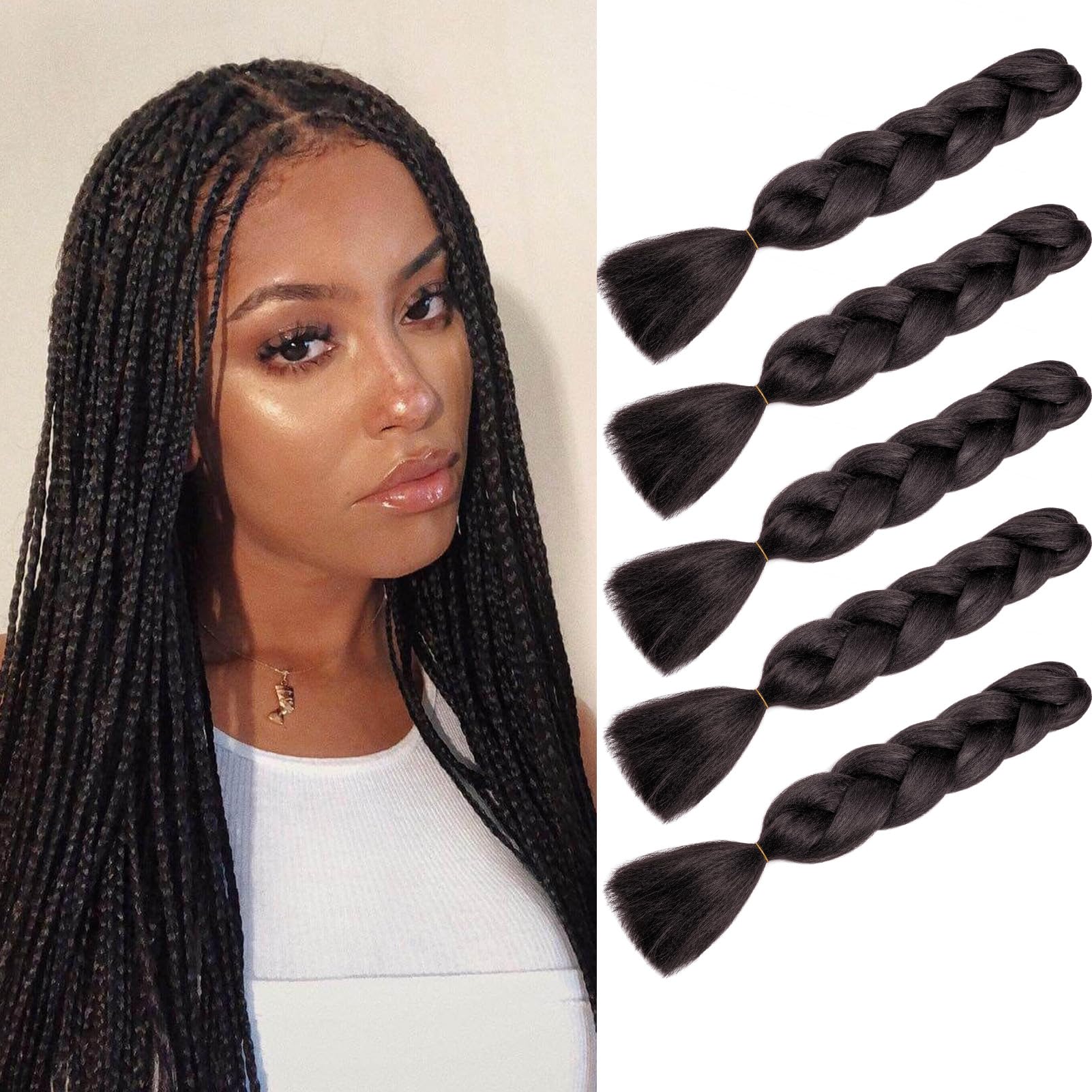 Dcbaboo Brown Hair Extensions for Braiding Jumbo Braiding Hair Extension 5packs 24inch Synthetic Hair Kanekalon Ombre Braids Extensions Hair Afro Crochet Twist Box Braids 500g, Dark Brown — image 1