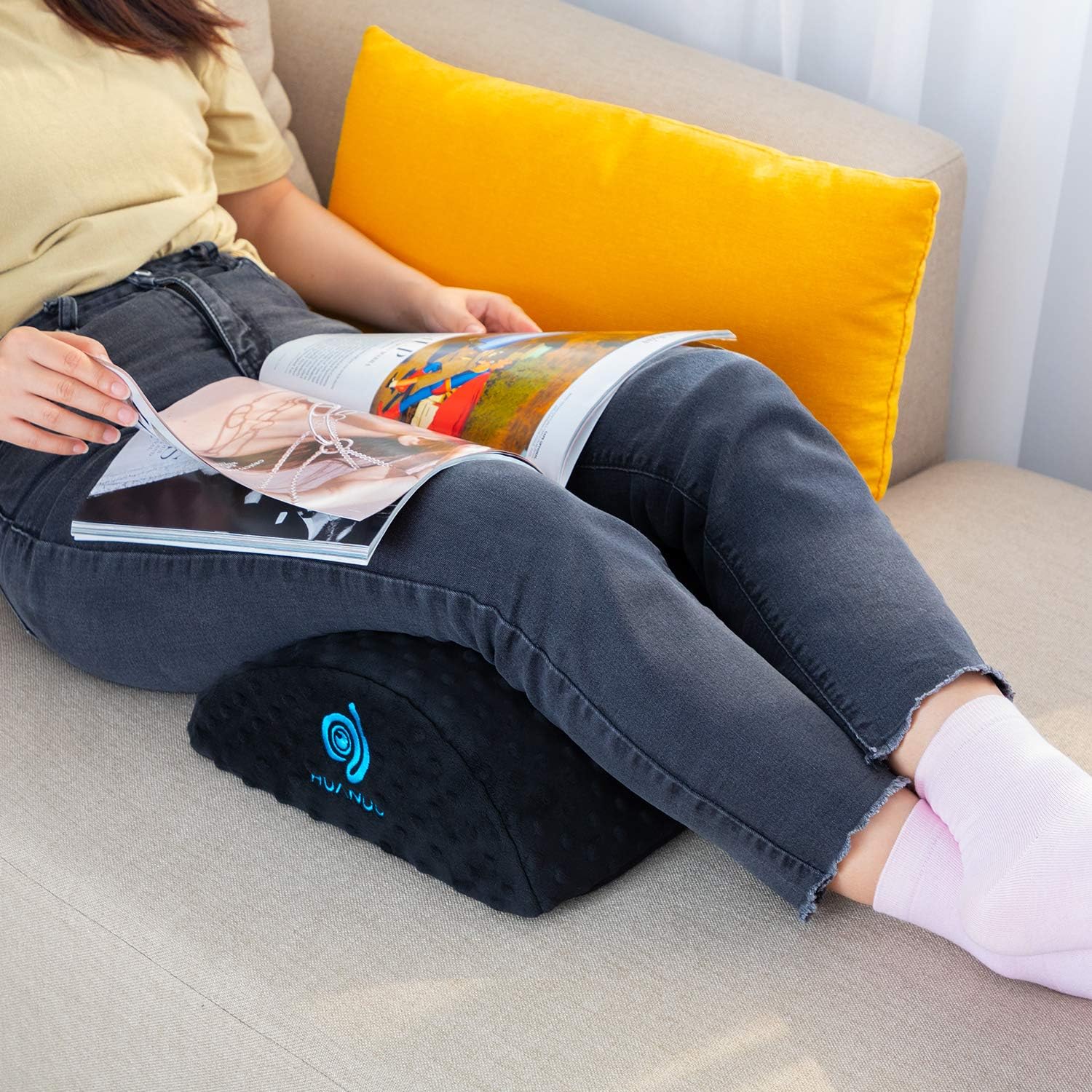HUANUO Under Desk Foot Rest - Ergonomic Footrest with 2 Optional Covers Massage Textured Surface & Non-Slip Micro Beads for Airplane, Travel, Ergonomic Foot Stool Cushion : Office Products