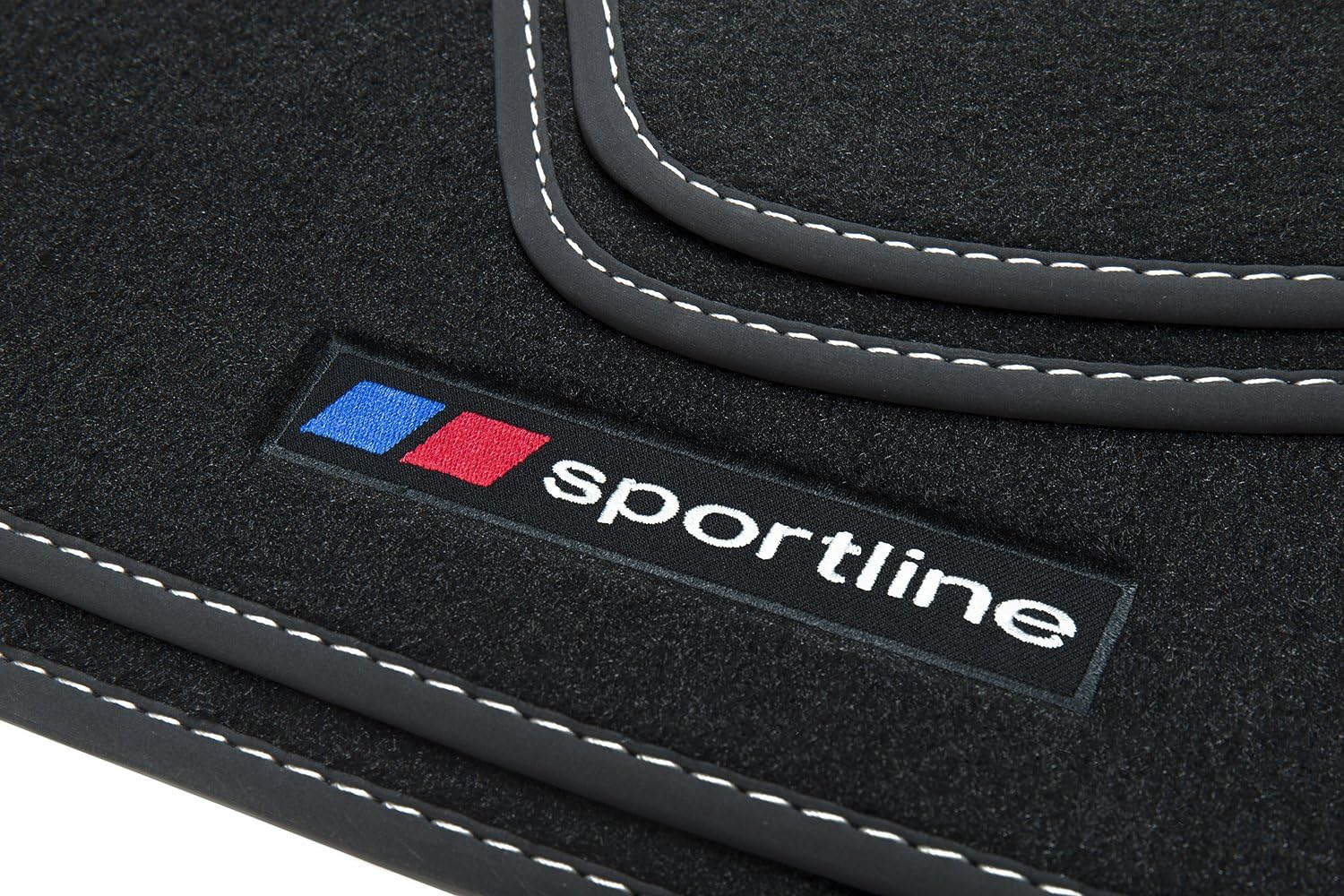 teileplus24 F652 Sportline floor mat set with edging and decorative stitching (only for left hand drive)