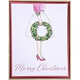 Graphique Fashion Wreath Holiday Cards | Pack of 15 Cards with Envelopes | Blank Inside | Christmas Greetings | Glitter Accents | Boxed Set | 4.25" x 5.5"