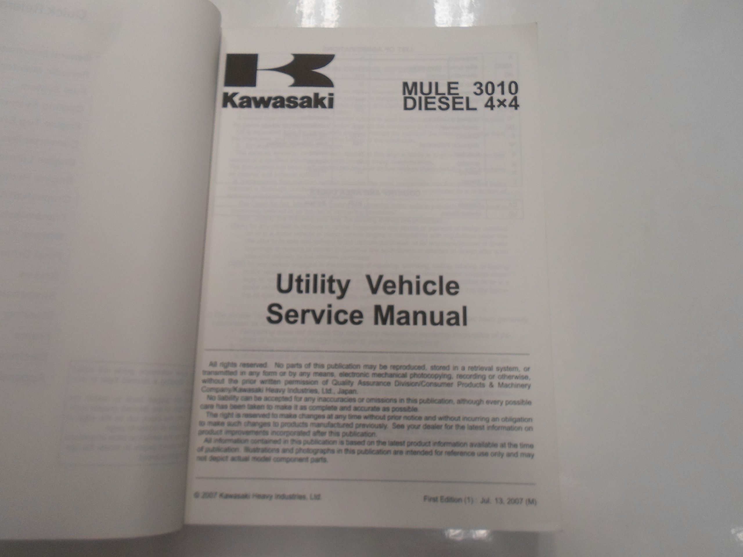 2008 Kawasaki Mule 3010 Diesel 4x4 Utility Vehicle Service Manual WATER  DAMAGED: KAWASAKI: Amazon.com: Books