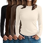Oakgarden 4 Pack Women's Long Sleeve Shirt Slim Fit Crew Neck Tops Casual Basic Stretch Cotton Blend Fall Going Out Outfits