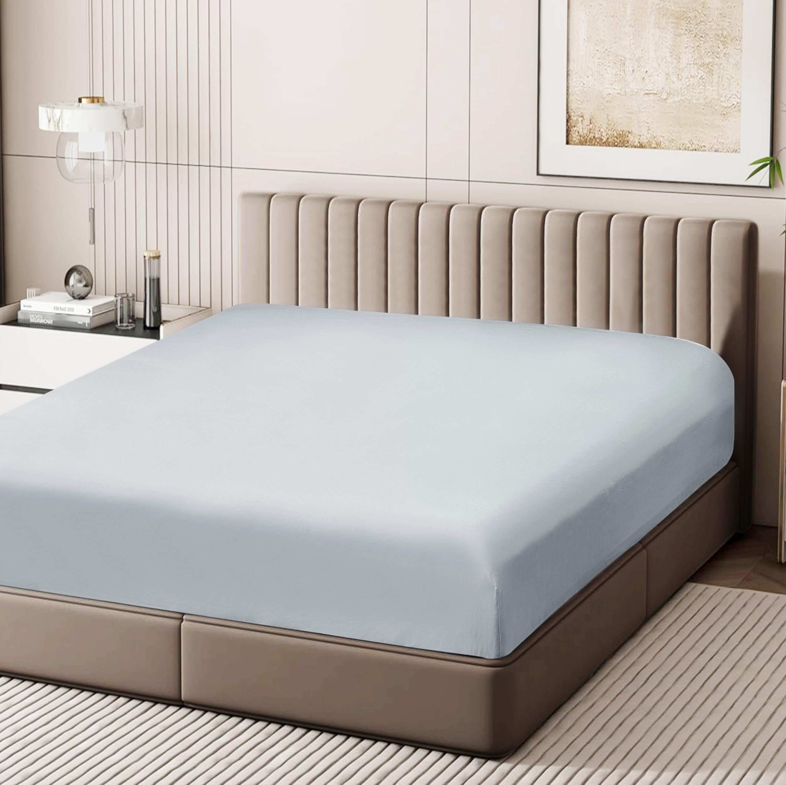 Photo 1 of 100% Egyptian Cotton Fitted Sheet Full Size Only, 600 Thread Count, 8"-16" Deep Pocket Sateen Weave Bottom Sheet, Soft Breathable Comfy & Hotel Quality (Full, Gray)