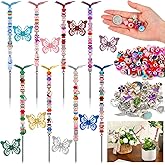 Lineshading 8 Set Garden Stakes 160 DIY Fairy Wand Beads Stakes Kit with Stainless Steel Threaded Rod Colorful Beaded Fairy Stake for Outdoor Decorations Lawn Pathway Patio Supply