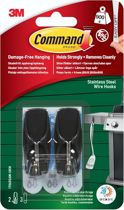 Command Outdoor Black Stainless Steel Wire Hooks 2 Hooks 3 Strips