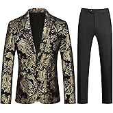 Mens Slim Fit Suits 2 Piece Tuxedo Suit for Men Shiny Prom Dinner Party Blazers Jacket and Pants