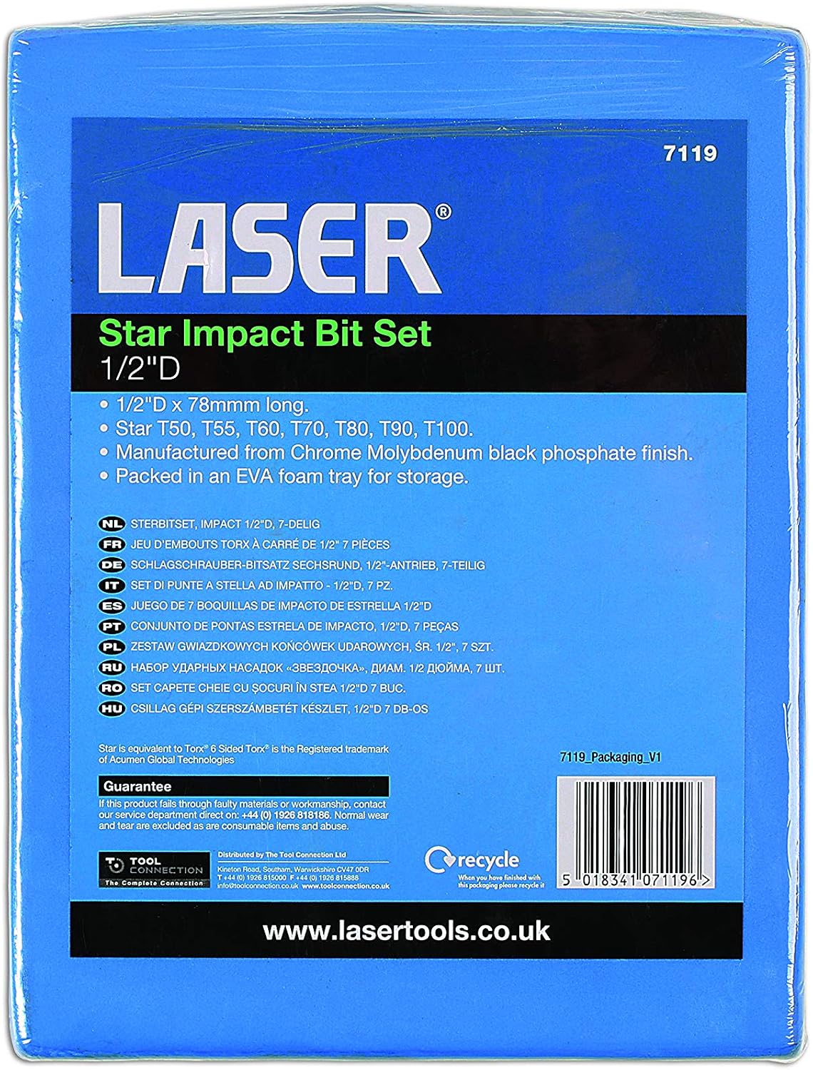 Laser 7119 Long Impact Star Socket Bit Set 1/2"D 7pc, Assorted, Variety Pack - Image 5