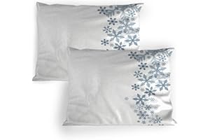 Lunarable Snowflake Pillow Sham Set of 2, Romantic Winter Inspired Pattern Frosty Abstract Design Christmas, Quality Microfiber Bedding Item for All Seasons, 36" x 20", Blue Grey