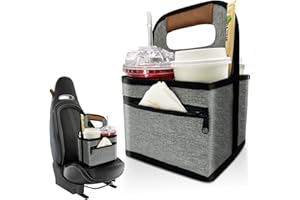 VETHERS Reusable Coffee Cup or Cans Carrier, Handle Tote Bag Drink Holder with 2 Organizer Pockets for Hot & Cold Beverages, for Delivery and Take Out (Gray)