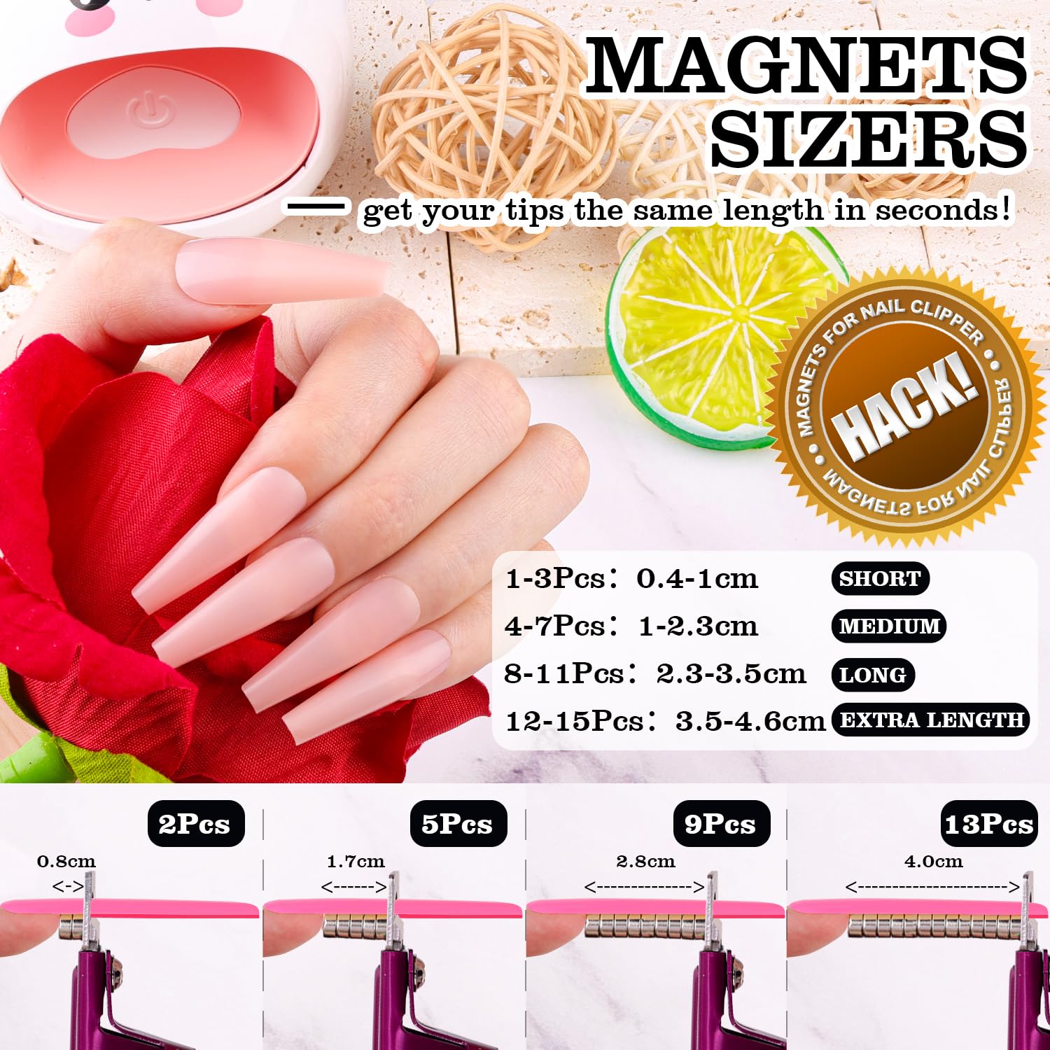 Violet Red Premium Adjustable Nail Clippers with Magnets Sizers for Acrylic Nails, Stainless Steel Nail Cutter Trimmer for Artificial Fake False Tips Manicure Sharp Blade Clip Tool for Salon Beauty - Image 3