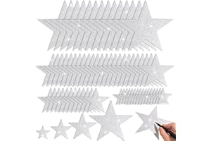FOBSME 180 Pcs Silver Glitter Star Cutout Paper Five Stars Cutouts Silver Glitter Stars Decorations Star Cutouts for Bulletin Board Classroom Christmas Party Wall Decoration Supply,4 Sizes