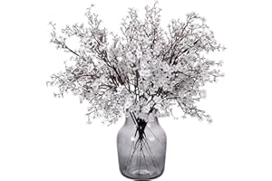 Momkids 15 Pcs Babys Breath Artificial Flowers Bulk Faux Silk Flower Gypsophila Bouquet Winter Real Touch Fake Floral for Office Kitchen Wedding Restaurant Centerpieces Christmas Party Decor (White)