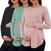 Liu & Qu 3 Packs Womens Maternity Shirts Split Side Long Sleeve Pregnancy Tops Loose Fit Casual Maternity Clothes