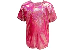 KKmeter Kids Boys Girls Short Sleeve T-Shirt Sparkly Metallic Shiny Loose Tops for Performance Party Jazz Dance Costumes
