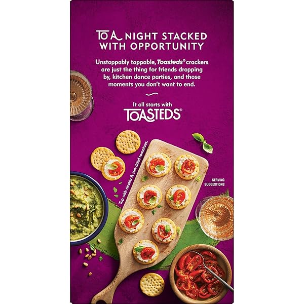 TOASTEDS CRACKERS, PARTY SNACKS, LUNCH SNACKS, ROSEMARY AND OLIVE OIL, 8OZ BOX (1 BOX)