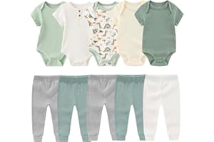 MAMIMAKA Newborn Baby Layette Gift Set 10-Piece Baby Boy Girl Short Sleeve Bodysuits with Pants Infant Outfit Essentials