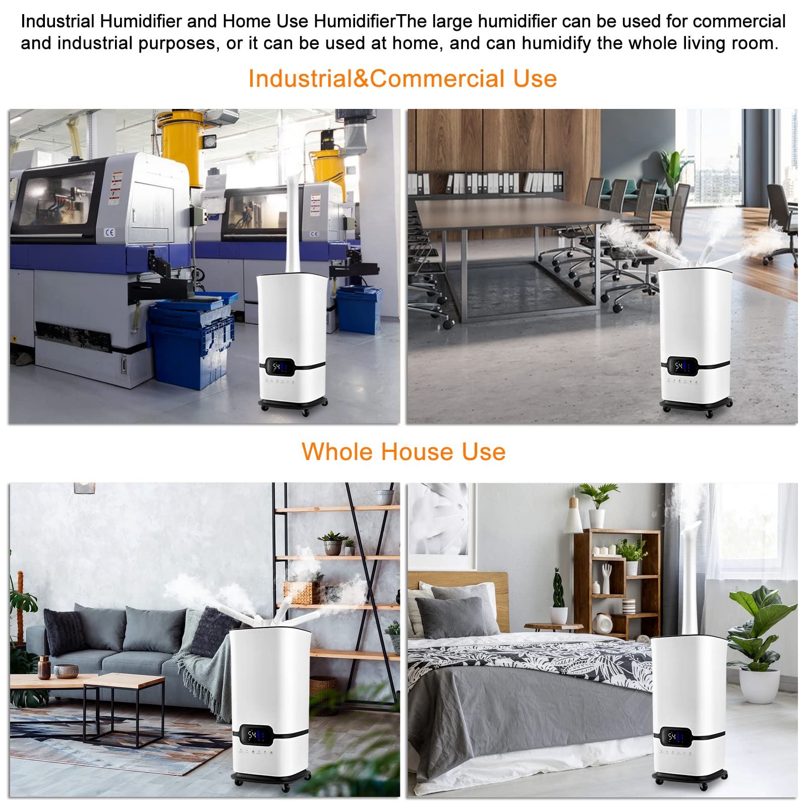 JIAWANSHUN Industrial Humidifier Commercial Humidifier with Water Pipe 1500ML/h Cool Mist Humidifier,1200sq.ft 17L/4.2Gals Whole House Humidifier Top Filled Humidifier for Large Room Green House