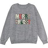 Women's Christmas Sweatshirt Merry and Bright Christmas Sweatshirts Merry Christmas Tree Crewneck Holiday Causal Tops