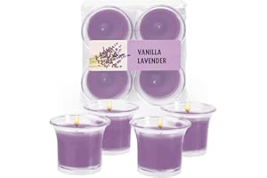 HYOOLA Clear Cup Scented Votive Candles - Vanilla Lavender - 12 Hour Burn Time - 4 Pack - European Made