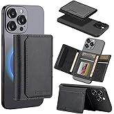 HAII for MagSafe Card Wallet Bag compatible with MagSafe Invisible Ultra-Thin Lightweight Kickstand Magnetic Mobile Wallet Man Woman, 8 Card Slots. (Black, Horizontal Folding)