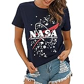 Ezcosplay Women Short Sleeve NASA Letter Print T-Shirts Casual Graphic Tee Tops