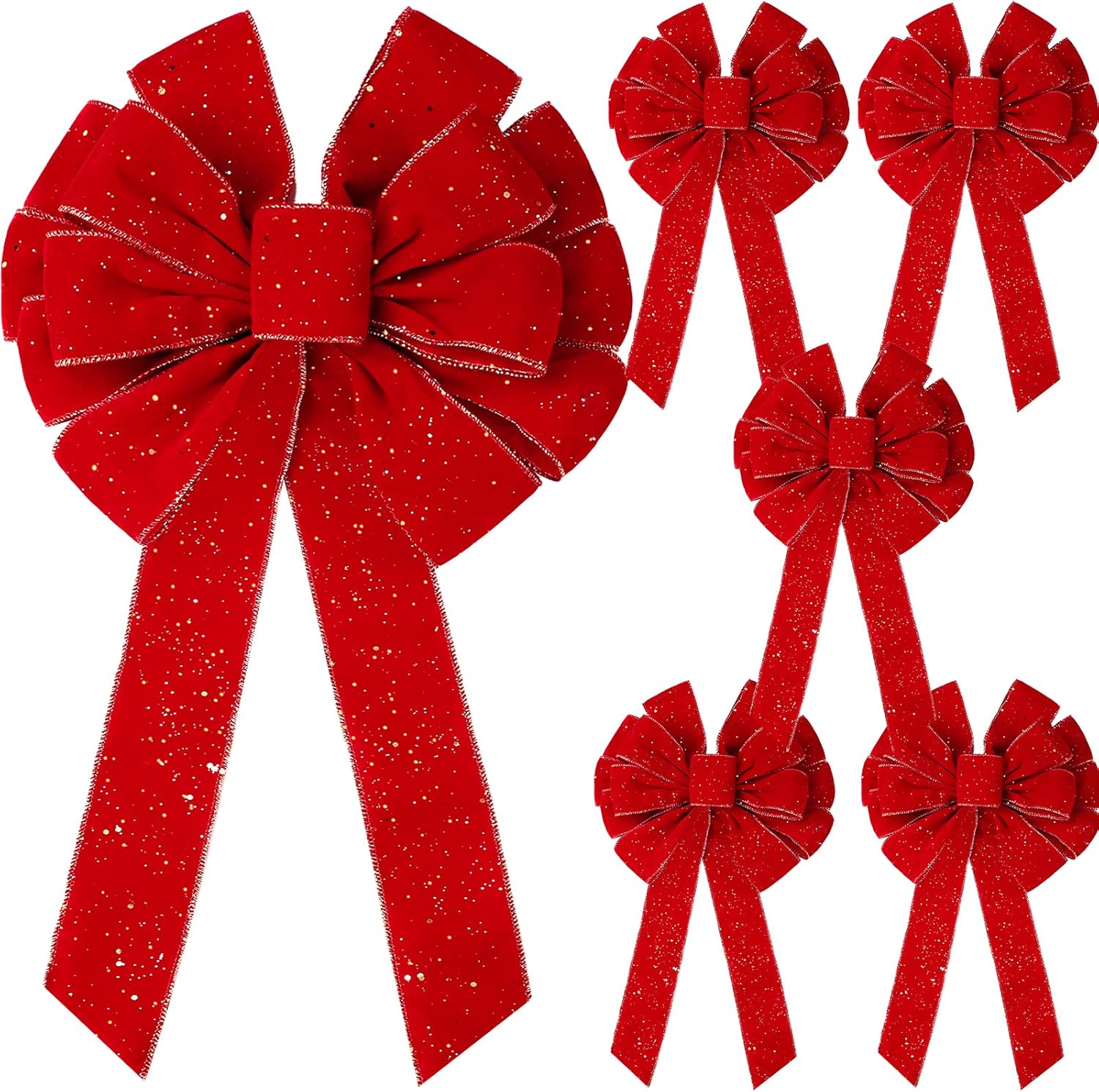 Bows & Ribbons - Dingion 6 Pcs Extra Large Red Christmas Wreath Bows Outdoor Decorations 26 x 12 Inches, Giant Christmas Tree Topper Velvet Bow with Golden Edged for Xmas Holiday Outside Supplies