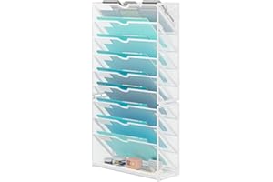 Lavatino 10-Tier Hanging Wall File Folders Organizer - White Metal Mesh Paper Magazine Document Mail Holder File Organizer for Office School Home Wall Mount or Desk Supplies Organization
