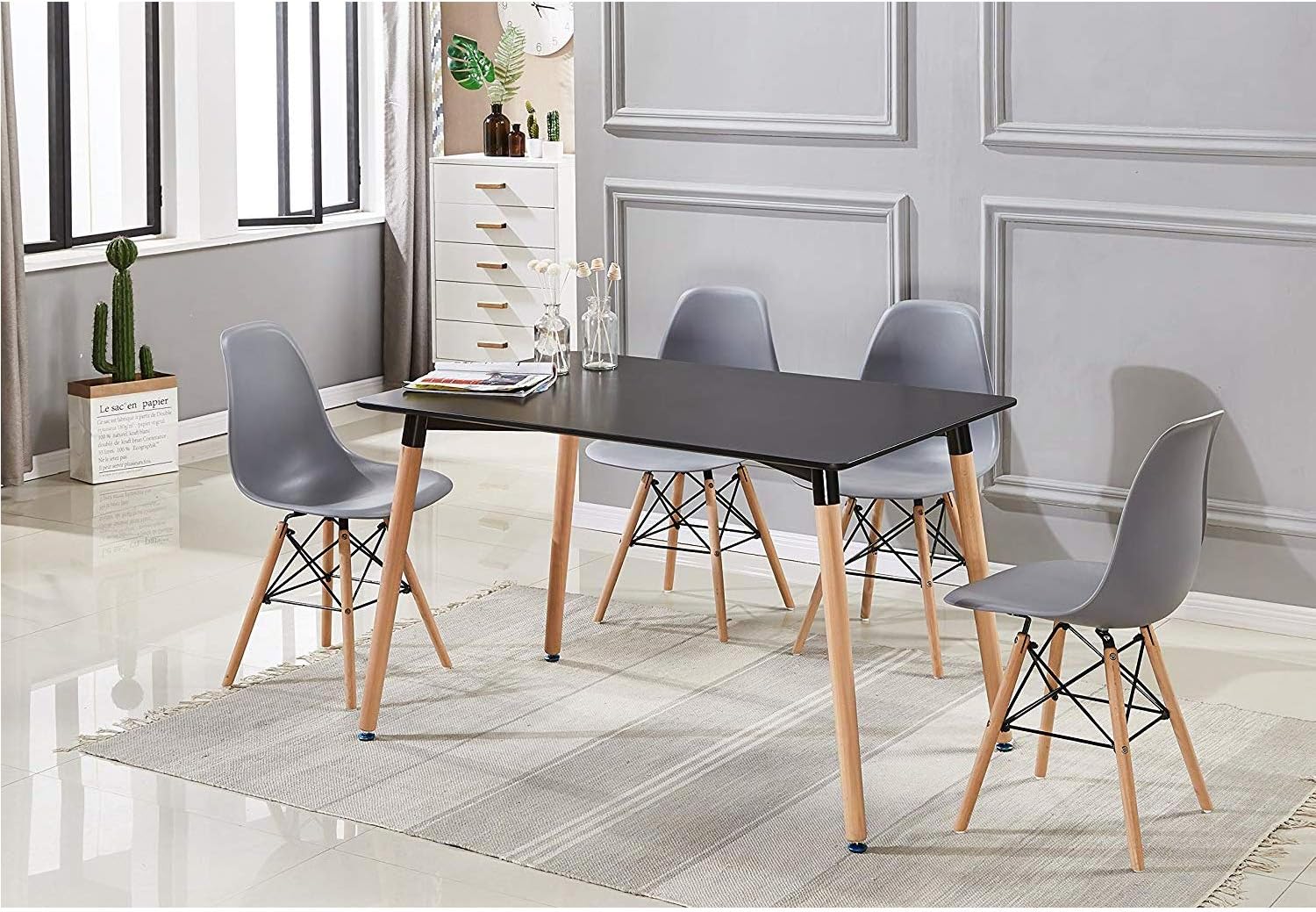 Noir Meillacc Ensemble De 4 Chaises De Salle A Manger De Style Moderne Au Milieu Du Siecle Effiel Chaise Moderne Chaises De Petit Dejeuner En Plastique Et Bois Massif Cuisine Confortable Rembourre