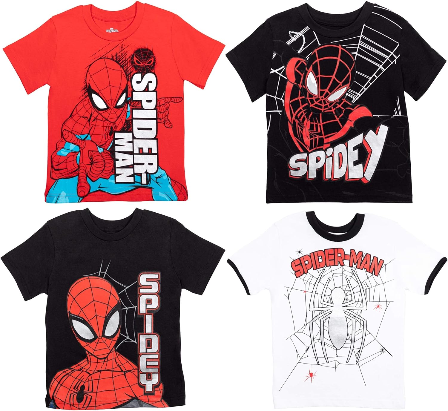 Marvel Spiderman Boys 4 Pack T-Shirts: Clothing