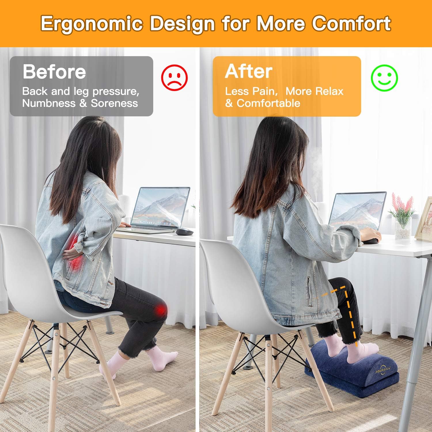 Adjustable Foot Rest - Foot Rest Under Desk Cushion Provides More Comfort for Legs, Ergonomic Footrest Cushion Reduces Pressure on Legs, Ideal for Airplane, Home and Office : Office Products