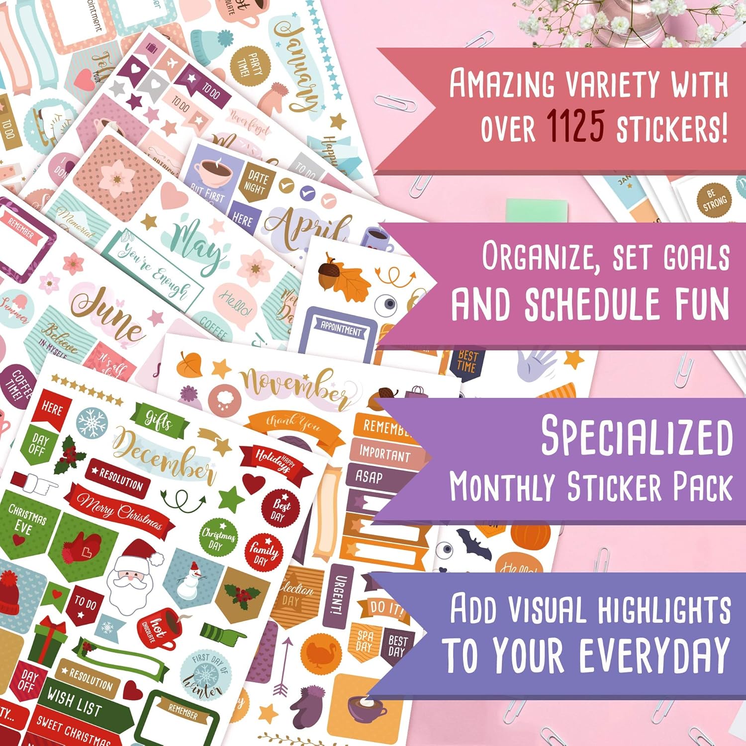 Aesthetic Monthly Planner Stickers - 1100+ Beautiful Design Accessories Enhance and Simplify Your Planner, Journal and Calendar: Office Products