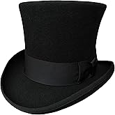 Black Wool Mens Top Hat Victorian Top Hats for Men Women Mad Hatter 7" Tall Tophat