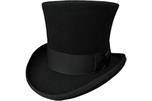 HANSHOW Black Wool Mens Top Hat Victorian Top Hats for Men Women Mad Hatter 7" Tall Tophat