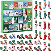 Suhine 24 Pairs Christmas Advent Calendar 2025 Socks Set for Adults Women Men Christmas 24 Days Countdown Calendar Funny Gift with 14 Low Cut 10 Knee High Socks Suitable for Xmas Party Favor
