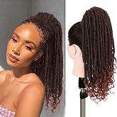 WIGER Ombre Ginger Coily Curly Ponytails Faux Locs Twisted Hairpiece | 18 Inch Clip In Dreadlock Ponytail Extensions for Black Women Goddess Locs Wrap Around Synthetic Fake Pony Hair