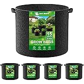 Land Guard 4-Pack Fabric Grow Bags 15 Gallon, Thickened Nonwoven Garden Pots, Growing Bags with Handles, Black