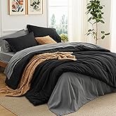 Bedsure Queen Comforter Set - 7 Pieces Black Queen Bedding Set for All Seasons, Boho Contrasting Design Bed in a Bag with Comforter, Sheets, Pillowcases & Shams