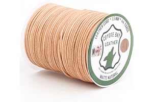 Coyote Bay® Leather Cord in Matte Finish Natural Color, 44 Yards Length in 1.5mm or 2mm Thickness, 100% Genuine Buffalo Leather for Jewelry Making, Crafts, Hobby Projects (Matte Natural, 1.5 mm)