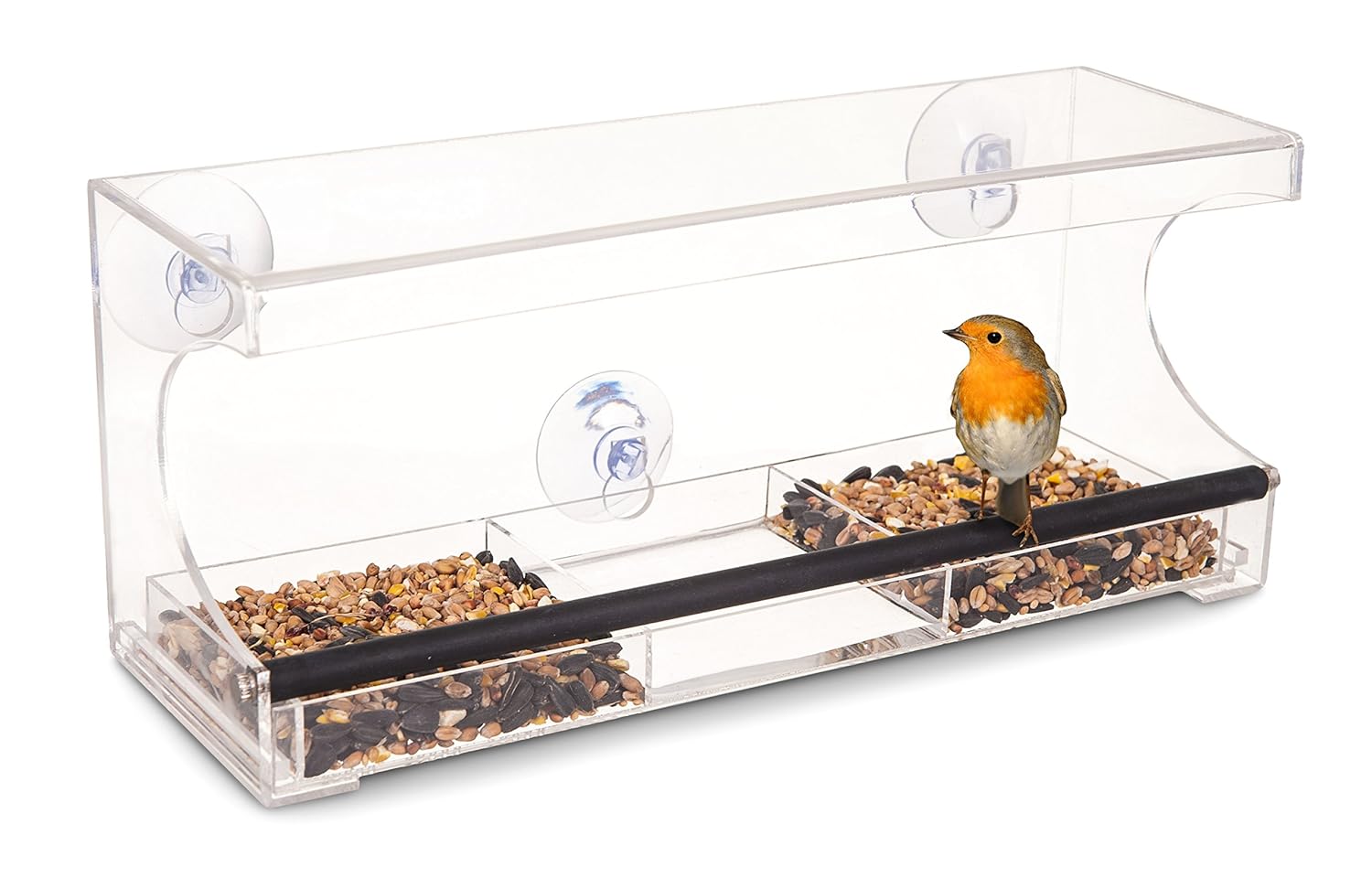 Livivo Large 3 Compartment Window Bird Feeder Hanging Clear