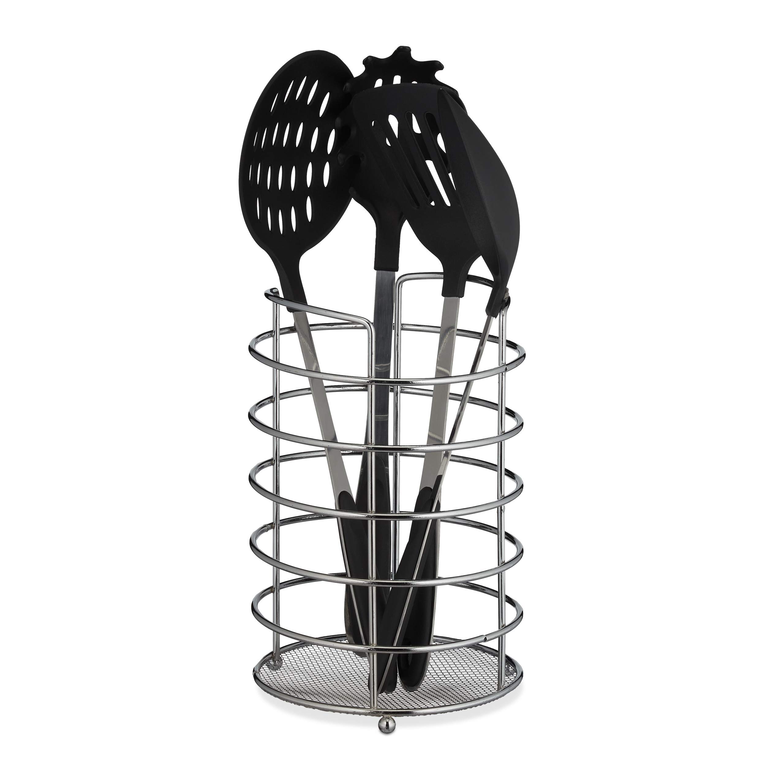 Relaxdays Large Cutlery Holder, Flatware Organiser, Utensil Caddy,Stainless Steel H x D: 22.5 x 15 cm, Silver