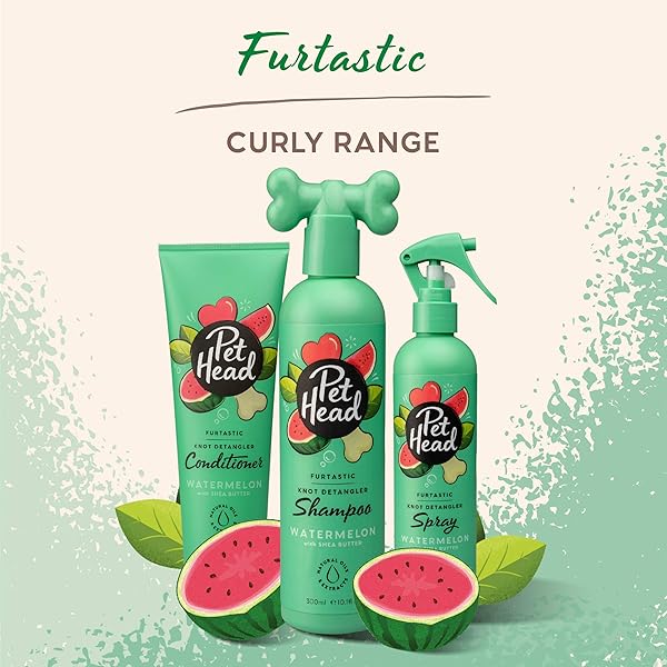 PET HEAD FURTASTIC DOG SHAMPOO | WATERMELON SCENT | DOG SHAMPOO FOR SMELLY DOGS | KNOT DETANGLER | CARE FOR LONG, TANGLY CURLS & COATS | VEGAN | GENTLE FORMULA FOR PUPPIES | MADE IN USA | 16 FL. OZ.