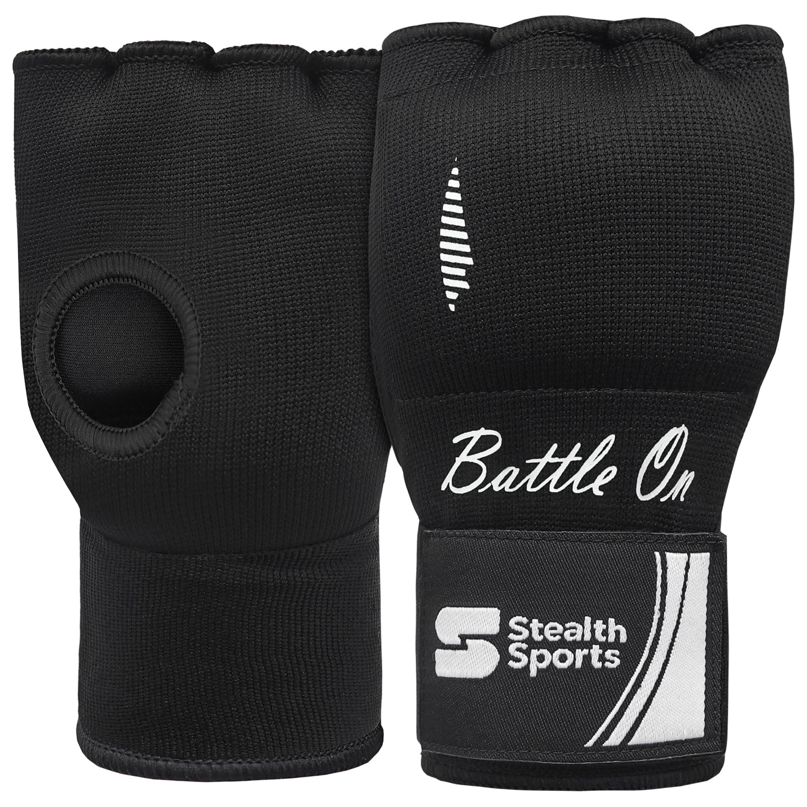 Stealth Sports Padded Inner Hand Wraps Men Women Junior Kids 75cm Long Elastic Wrist Straps Quick Gel Boxing Wraps MMA Punching Martial Arts Muay Thai Gel Under Mitts Bandages (Black, L/XL)