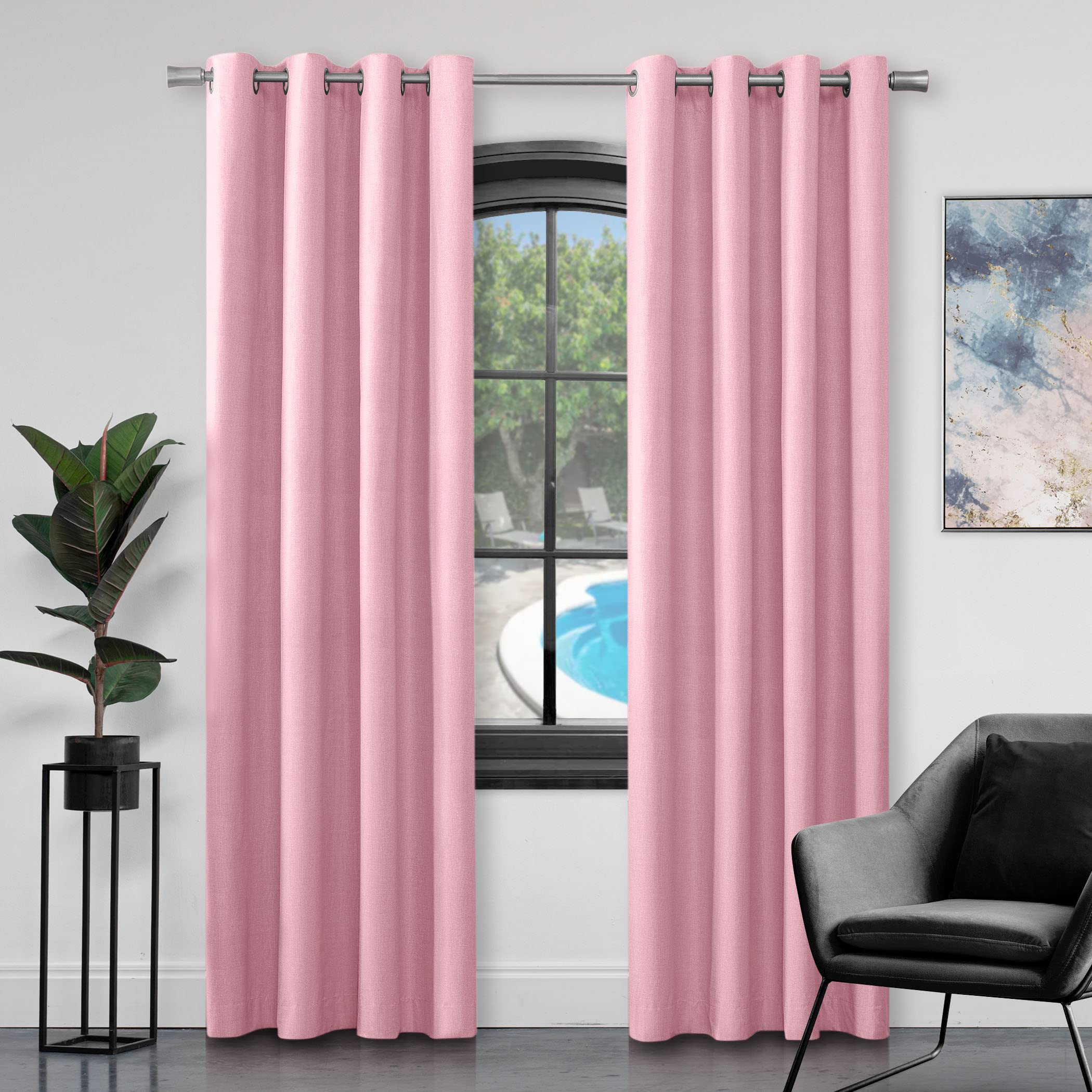 GC GAVENO CAVAILIA Faux Silk Eyelet Curtains For Living Room, 100% Polyester Ring Top Fully Lined Drapes, Blush Pink, 66x54 Inch