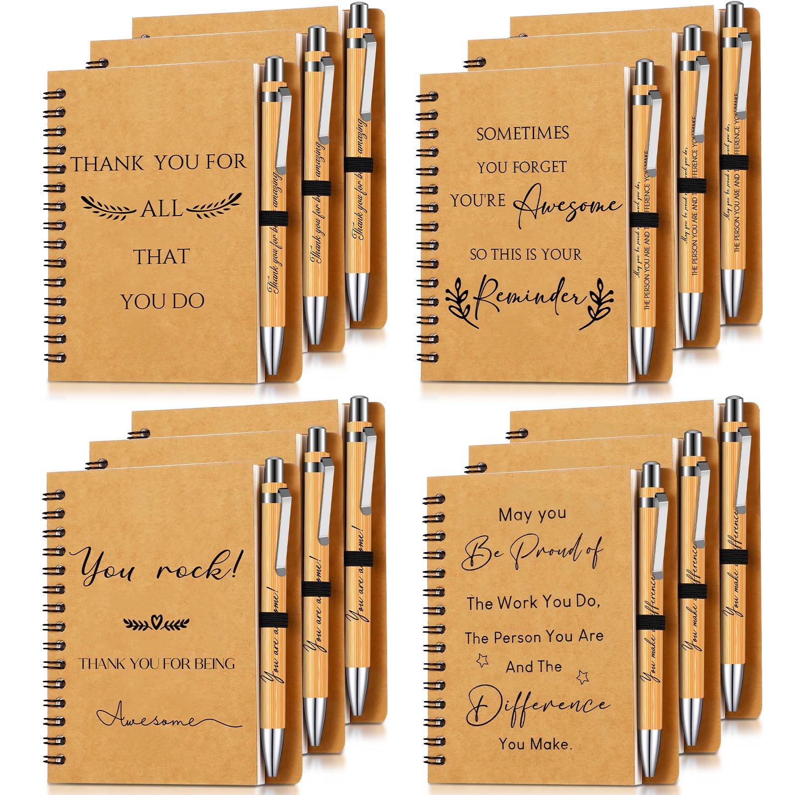 Sinmoe 12 Sets Christmas Thank You Gifts for Colleague Employee Appreciation Gifts Inspirational Notebook Ballpoint Pens Kraft Lined Notepad Christmas for Coworker Teacher Volunteer Staff