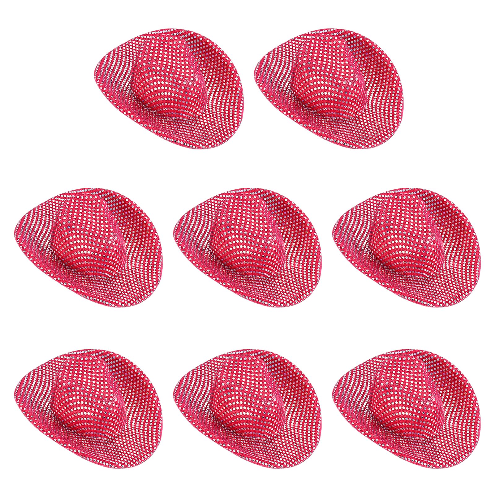 PATIKIL Mini Cowboy Hats, 8 Pcs Miniature Western Cowboy Hat for Crafts, Party Decoration, Doll Pet Dress Up, Glitter Dot Style, Rose Red