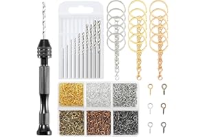 Harqa Hand Drill Set for Resin Crafts, Pin Vise Jewelry Making Kit with 10 Drill Bits, 600 Eye Screws, 15 Keychain Rings – Push Drill Tool for Epoxy, Molds, DIY Projects (Pin Vise Hand Drill Set - 1)